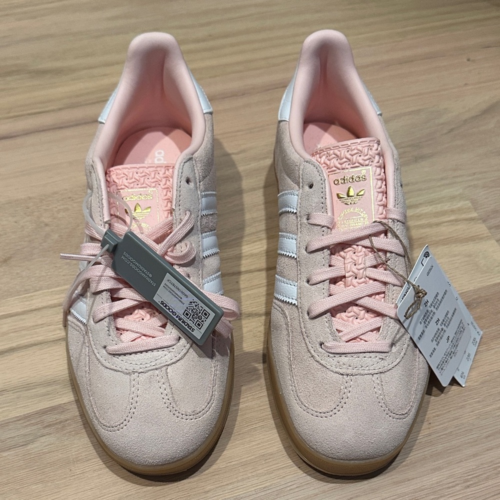 Adidas Women's Pink and White Gazelle Sneakers